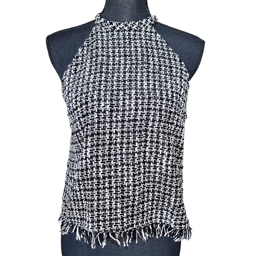 The Impeccable Pig Black and White Tweed Woven Tank Women's Size S